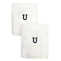 Authentic Hotel and Spa  2-piece White Turkish Cotton Hand Towels with Black Monogrammed Initial White/U