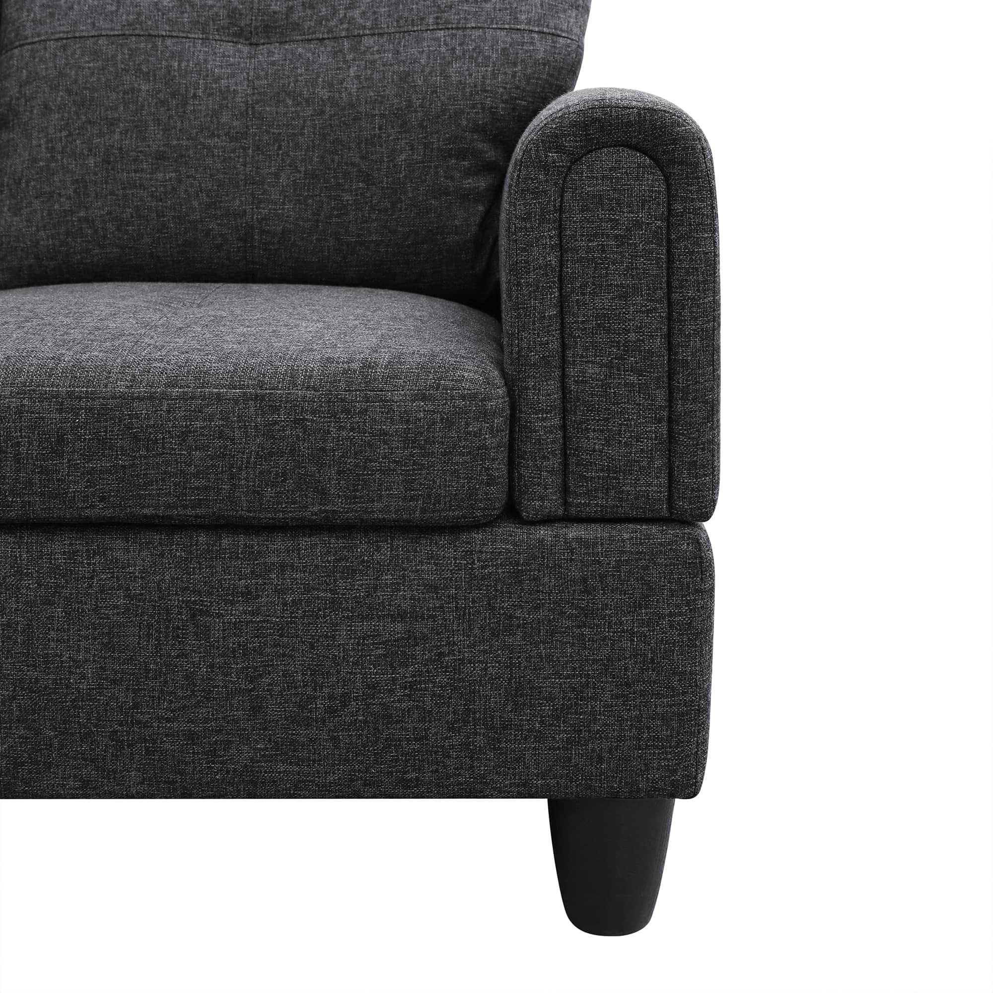 MAYEERTY Black Grey Linen Living Room Sectional Sofa Set