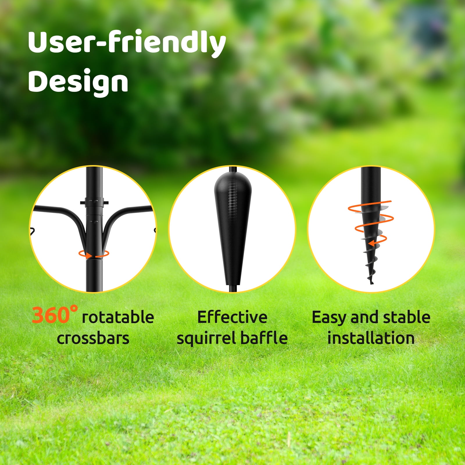 Bird Feeders Pole Netvue Birdfy Pole All Metal with 8 Hooks Squirrel Proof Station for Bird Feeder