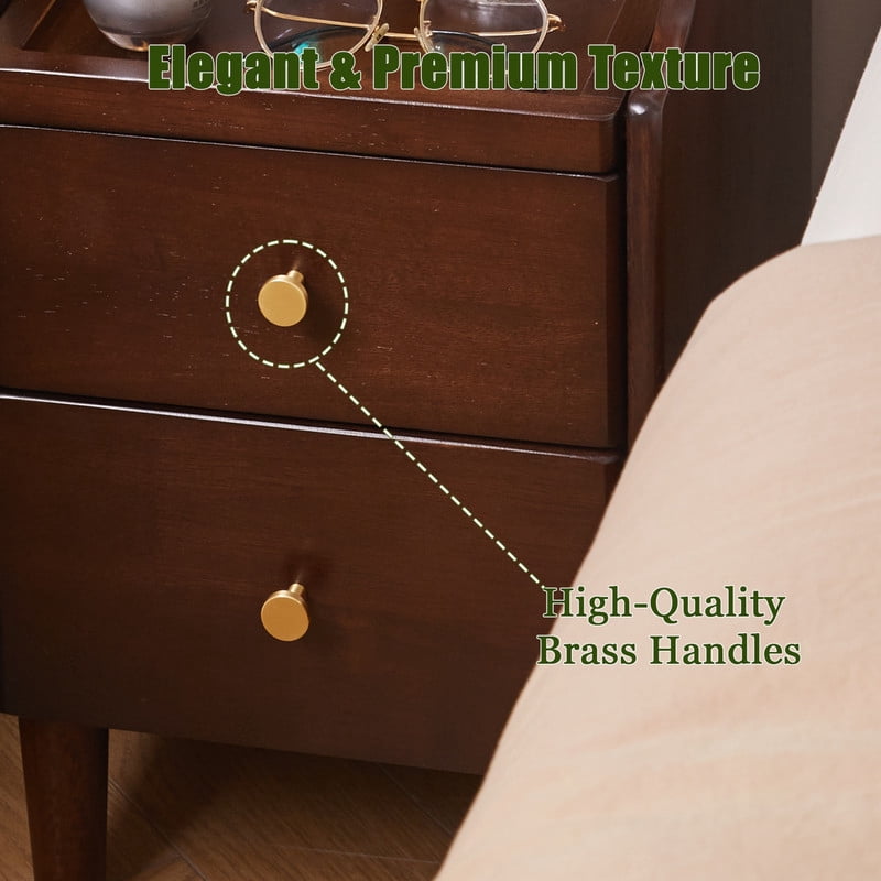 1PCS Solid Wood Nightstand with Drawers and Pull-Out Panel, Bedside Storage Table with Glass Flip Top, Sofa Side Table