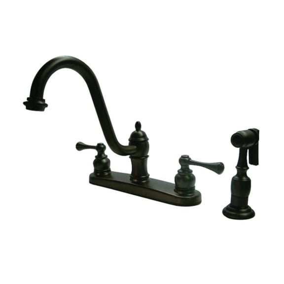 Kingston KB3115BLBS Two-Handle 4-Hole 8" Centerset Kitchen Faucet with Brass Sprayer in Oil Rubbed Bronze