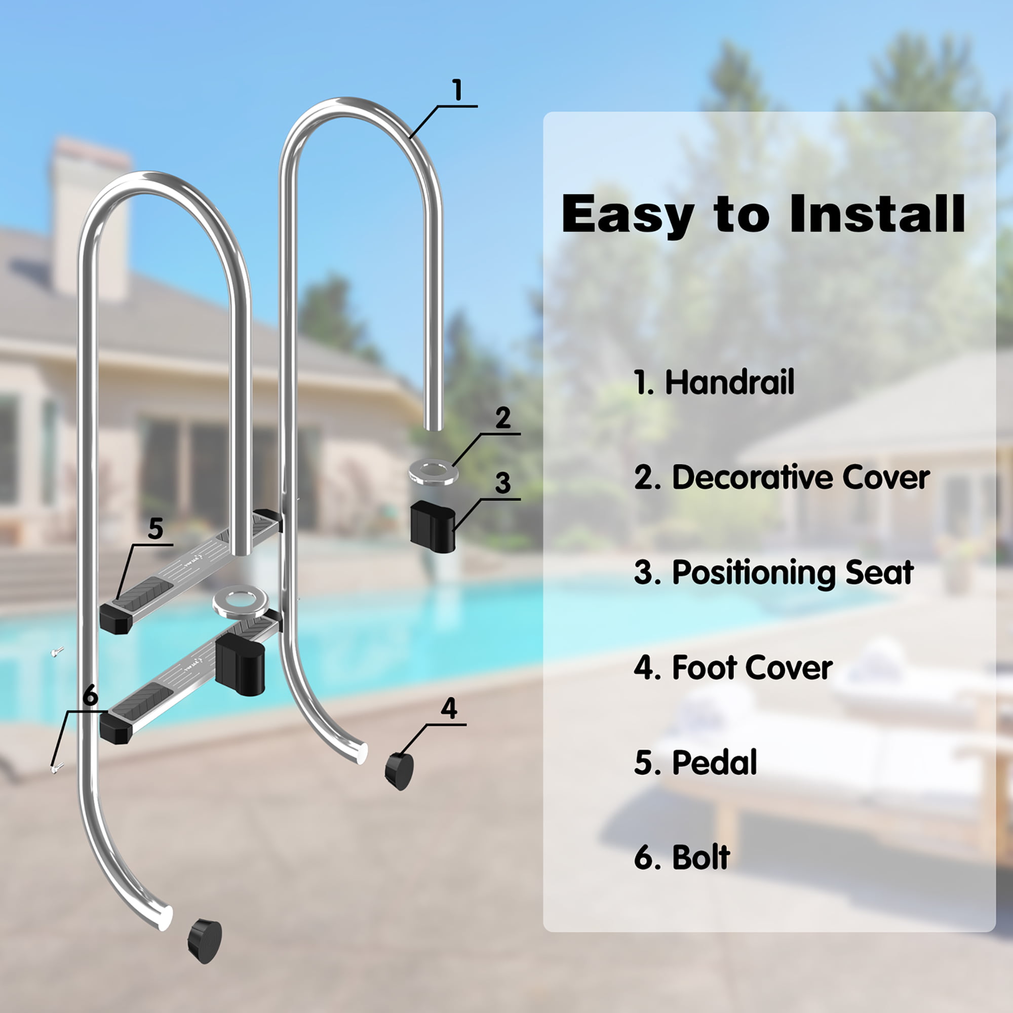 for Inground Pool Entry Weight Capability 330 lbs Swimming Pool Ladder for In Ground Pools Heavy Duty 2-Step Stainless Steel Pool Step Ladder with Easy Mount Legs 