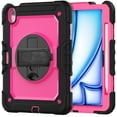 thumbnail image 5 of 3 Layer Multi-Functional Case for iPad Air 13 2024, for Kids Heavy Duty Protective Case with Screen Protector & Stylus Holder & 360 Rotating Stand and Hand/Shoulder Strap Cover - Rose+Black, 5 of 9