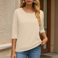 thumbnail image 6 of GEWSEY 3/4 Length Sleeve Womens Tops Casual Loose Fit Crewneck T Shirts Cute Solid Three Quarter Length Tunic Tops (Light Yellow, XL), 6 of 6