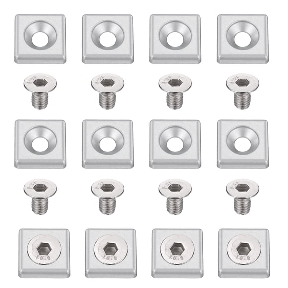 Uxcell 12 Paquete Tapa de Perfil, Aluminio Serie 2020 Estándar UE 6mm Soporte de Tapa de Extrusión de Aluminio con Tornillos para Estante de Acuario, Estante de Almacenamiento, Plata