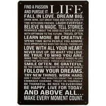 Find a Passion and Pursue It Life Fall in Love Dream Big Inspirational Metal Tin Sign, Fun Saying Art Poster Plaque Home Wall Decor