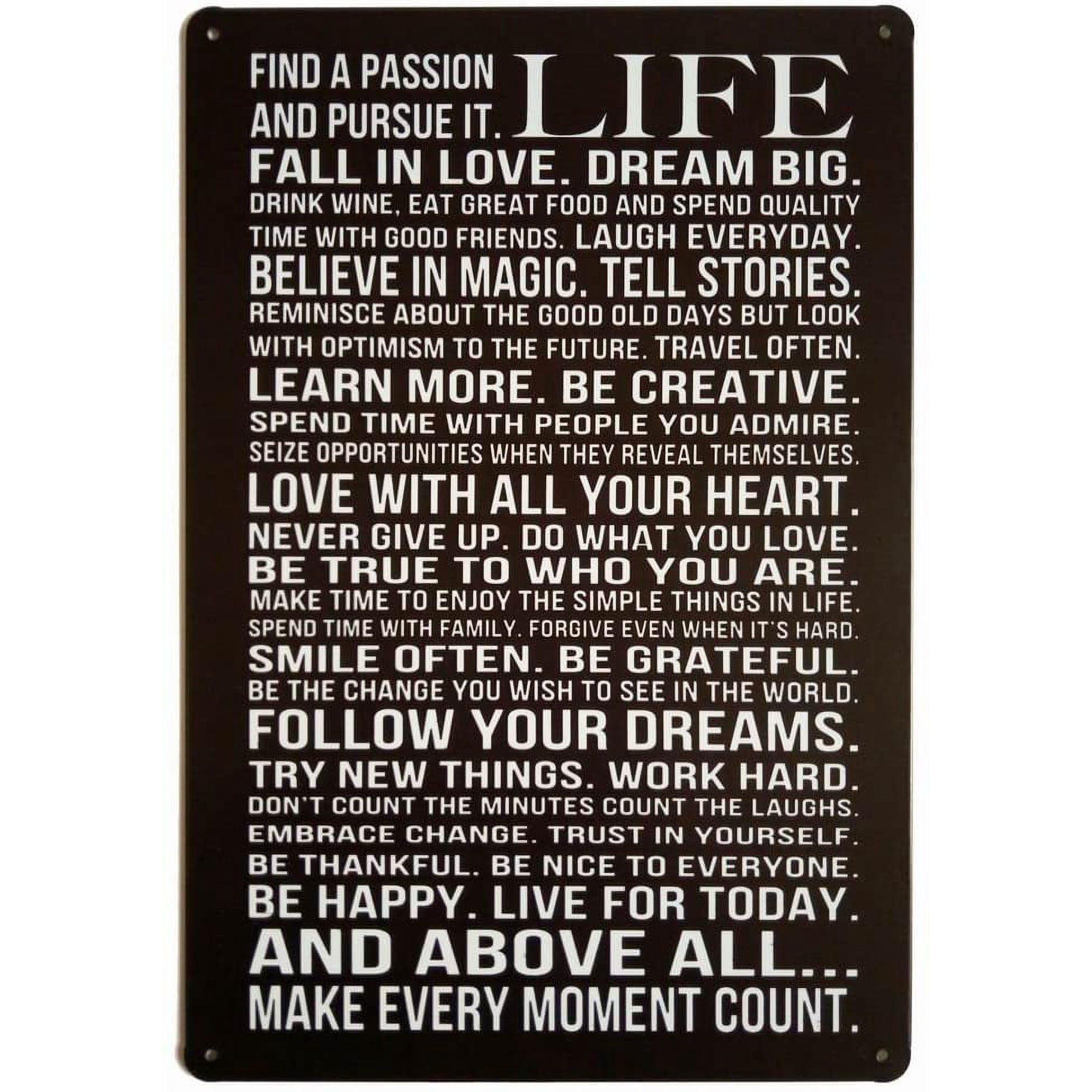 Find a Passion and Pursue It Life Fall in Love Dream Big Inspirational Metal Tin Sign Fun Saying Art Poster Plaque Home Wall Decor