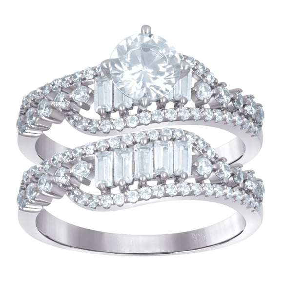 925 Sterling Silver Womens Baguette Cubic Zirconia Duo Ring Set 7.5x5.5mm Wide Size 10 Ring for Women