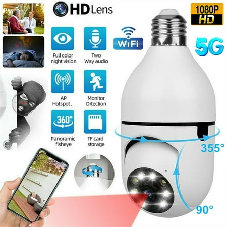 

IZENGATE 2.4G/5G WiFi Wireless Light Bulb Camera Indoor Outdoor 1080P Smart Light Bulb Camera Security Camera Wireless Bulb Camera Panoramic Camera CCTV Monitor