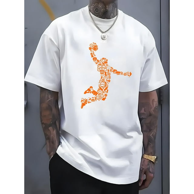 Play basketball letters, patterns, printed men's T-shirts, men's novel pattern design T-shirts, summer casual and comfortable T-shirts, fashionable short-sleeved comfortable and versatile summer T-