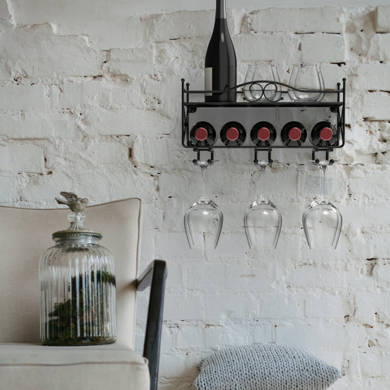 Mango Steam Wall Mounted 2 Tier Wine Rack with Stemware Holder Shelf for Kitchen Bar More