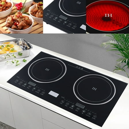 ChicHomey 2-in-1 Induction & Electric Ceramic Cooktop– 1200W 1400W Dual Burners, 8-Speed Flame Control,Smart Touch Panel, for Home & Commercial Kitchens (Black)