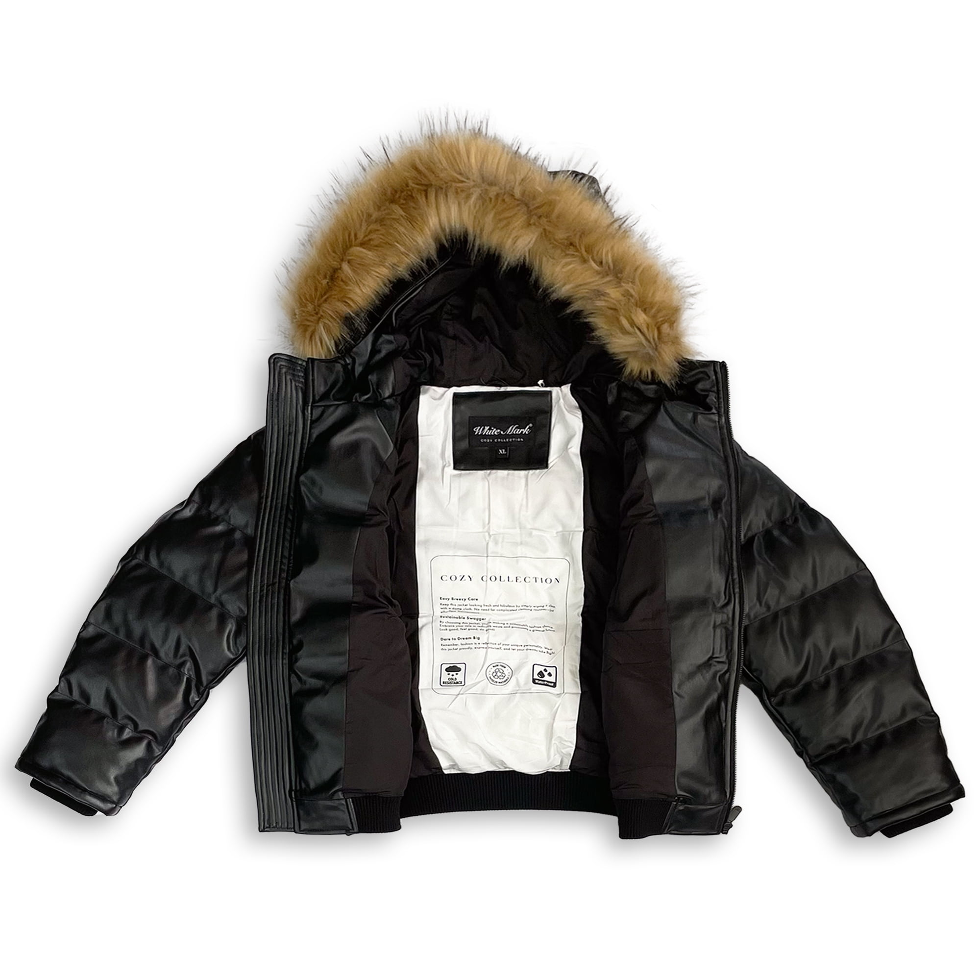 White Mark Fashion's Faux Leather Puffer Jacket