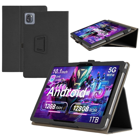 【RUIXH】For ARCBUC / TRHRO / KINOBUC 10.1-inch Android 15 Tablet Case Premium PU Leather Lightweight and Portable Built-in Stand and Pen Slot Design With Wrist Strap(Black)
