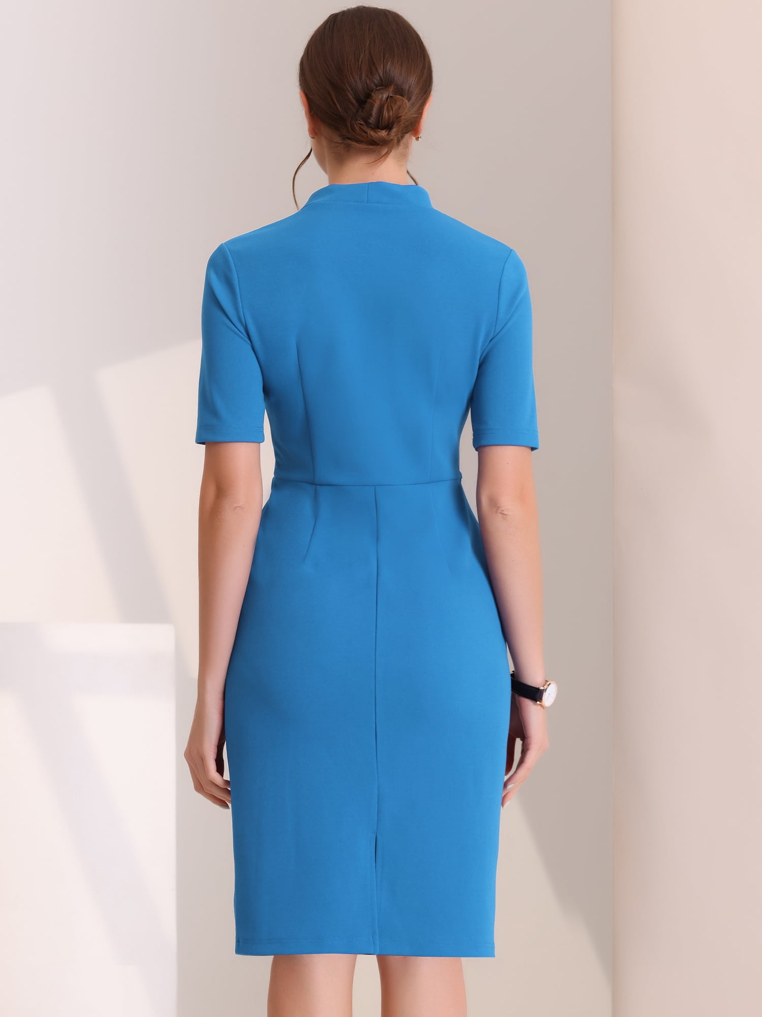 DARING DIVA Women's Short Sleeve Business Office Pencil Dress M Blue