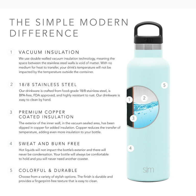 Simple Modern 12 Oz. Ascent Water Bottle - Stainless Steel Hydro with  Handle Lid - Double Wall Tumbler Flask Vacuum Insulated Blue Small Reusable