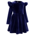 thumbnail image 3 of IBTOM CASTLE Toddler Baby Girls Velvet Tutu Dress Pageant Party Gown Kids Fall Winter Ruffle Long Sleeve Princess Christmas Birthday Party Wedding Evening Dress 18-24 Months Navy Blue, 3 of 8