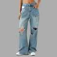 thumbnail image 2 of YAYUBA Women Jeans Mid-Low Waist High Stretch Loose Tummy Control Hip Hop Boyfriend Denim Pants with Pockets,Blue,XXXL, 2 of 9