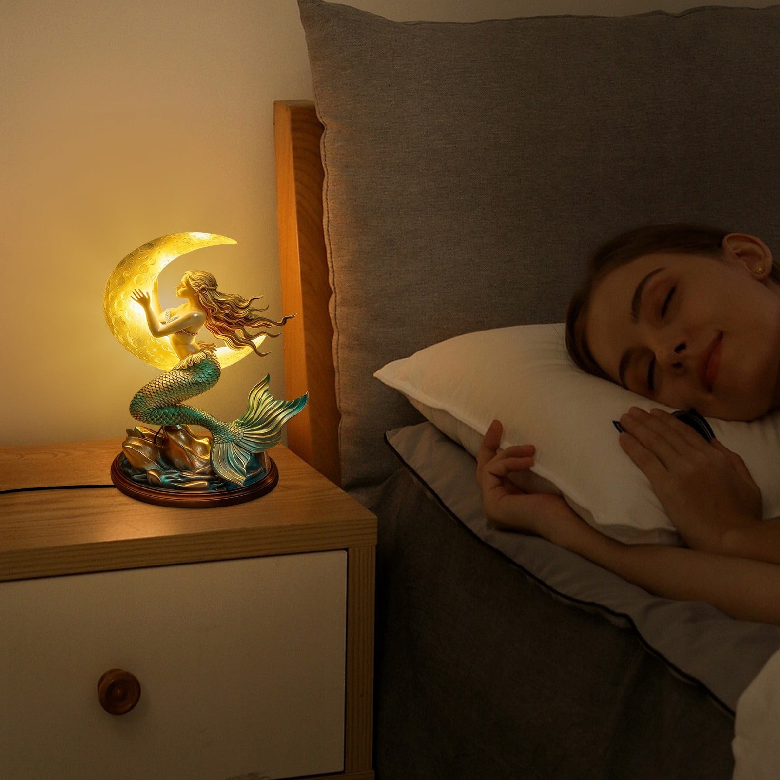 Moonlight Mermaid Night Light 8 Inch Vintage Base Design Night Light Bedroom Night Light with Mermaids Lamp for Bedroom Hotel Restaurant Decorative