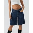 thumbnail image 2 of Komoo Women Baggy Denim Shorts High Waisted Wide Leg Long Jean Shorts Knee Length Bermuda Shorts, 2 of 7