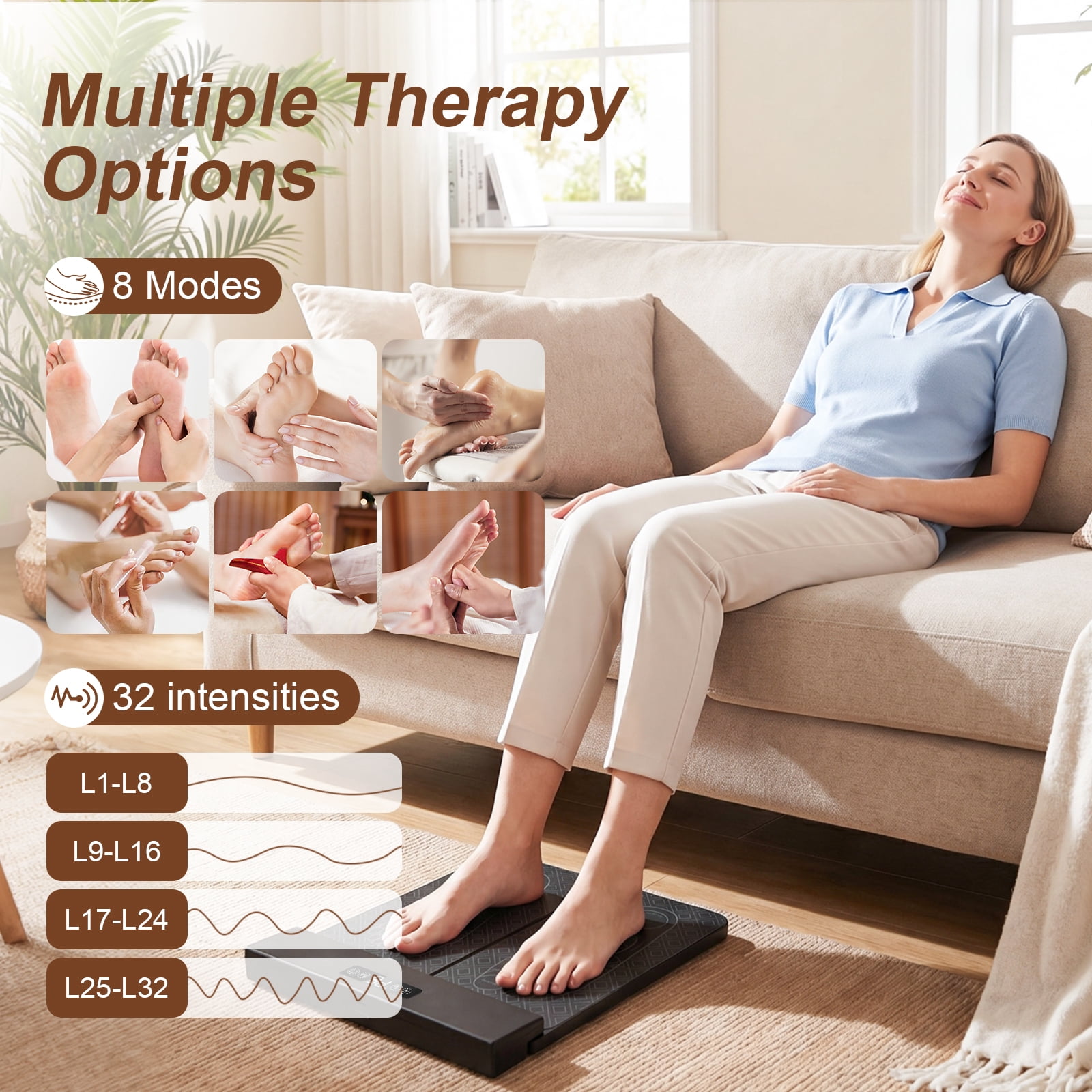 EMS Foot Massager Mat, 8 Modes & 32 Intensities Rechargeable Foot Massage Pad with Remote Control, Foldable Portable Electric Foot Massager for Fatigue Relief, Leg Shaping & Foot Acupoint Stimulation