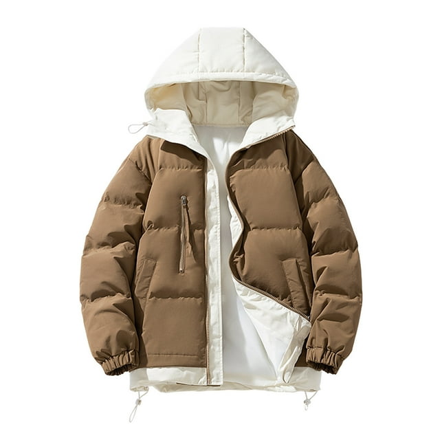 Styesk Jackets for Men Zipper Up Warm Jackets Casual Comfy Wind Breaker Jackets Color Block Hooded Puffer Jacket Outdoor Plus Size Work Coats with Pockets