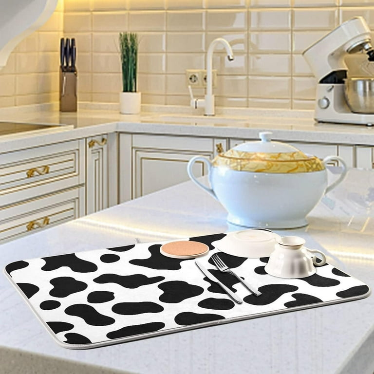 Cow Spots Black and White Dish Drying Mat 18x24 for Kitchen Counter Rustic Farm House Country Style Dishes Pad Absorbent Fast Dry Dish Draining Mats Large Kitchen Accessories Walmart