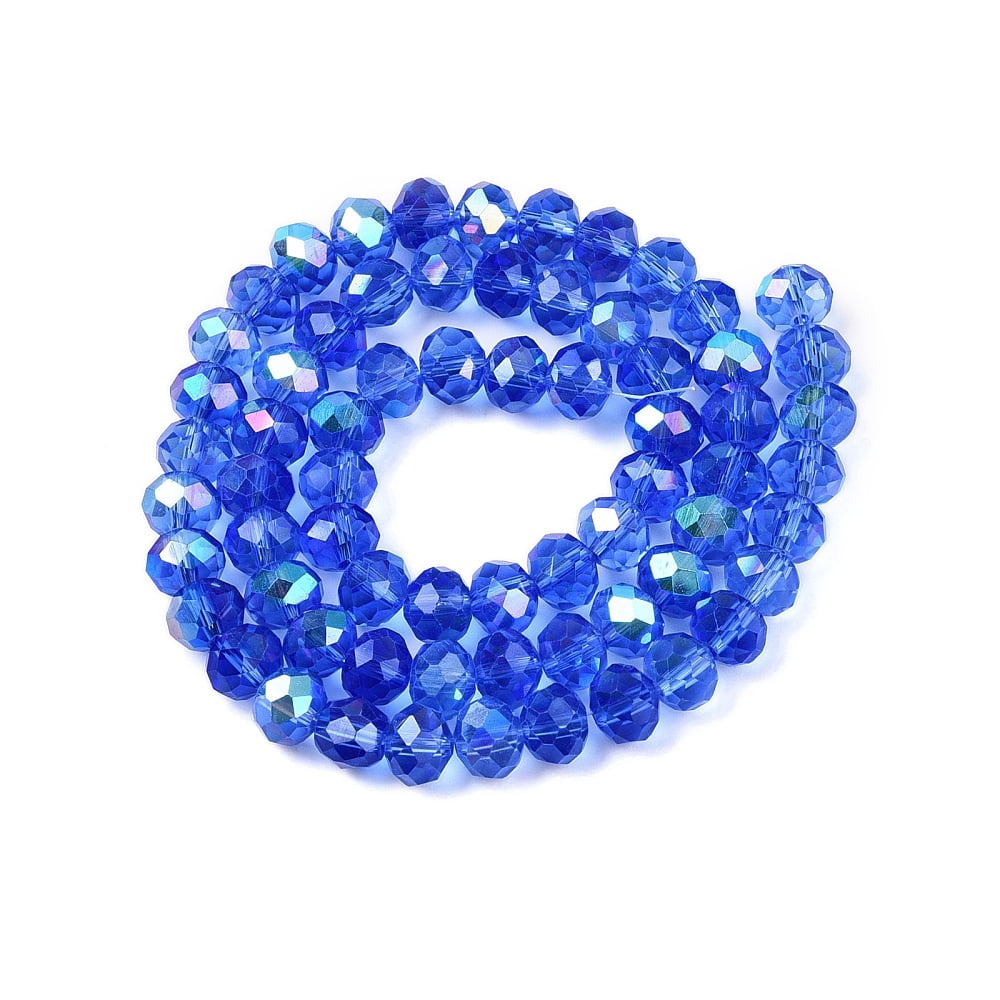 Electroplate Glass Beads Strands Half Rainbow Plated Faceted Rondelle Cornflower Blue 8x6mm Hole: 1mm 64~65pcs/strand 40~41cm