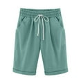 thumbnail image 4 of Pxkloy Knee Length Women's Shorts with Elastic,Ladies Bermuda Shorts Clearance Sale Cotton Shorts for Women Plus Size Loose Fit Bermuda Shorts Lounge Shorts with Pockets Mint Green,XXXXXL, 4 of 7