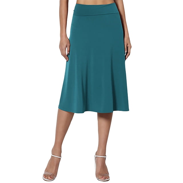 Prolriy Jupes pour Femmes, Jupe Évasée Basique Extensible Simple et Confortable Longueur Genou Jupes Bleues1 TTG