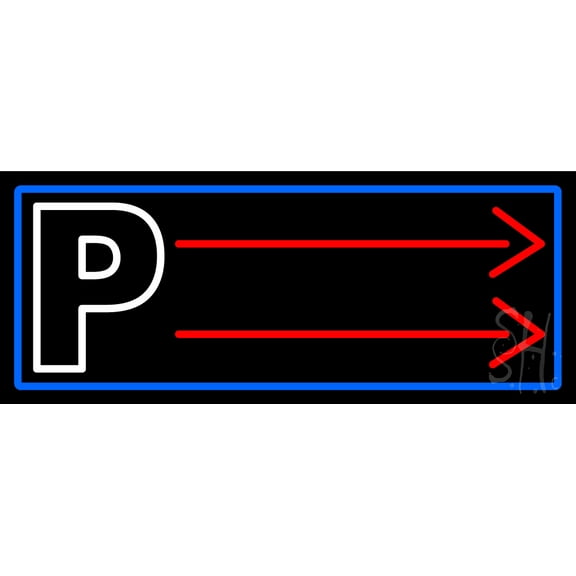 Parking P With Arrow With Blue Border LED Neon Sign 13 x 32 - inches, Clear Edge Cut Acrylic Backing, with Dimmer - Bright and Premium built indoor LED Neon Sign for Bar decor.