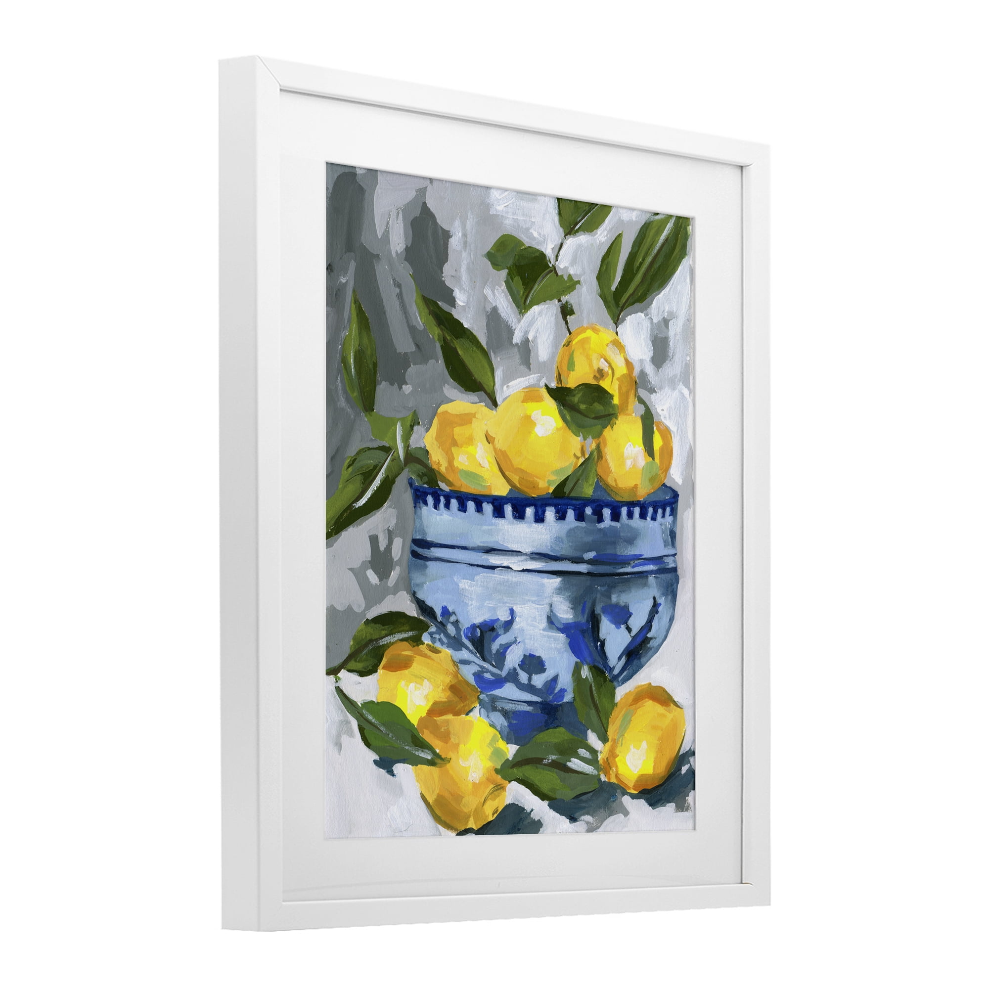 Stupell Industries Indigo & Lemon Bowl White Framed Print Under Glass, design by Melissa Wang