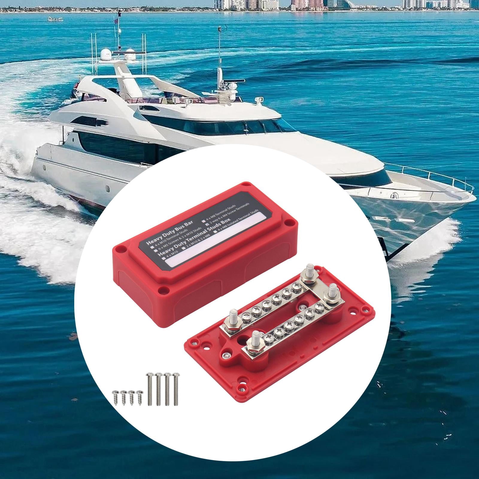 Power Distribution Terminal Block Busbar Box Bus Bar for Yacht RV Boats Red 12 x M4