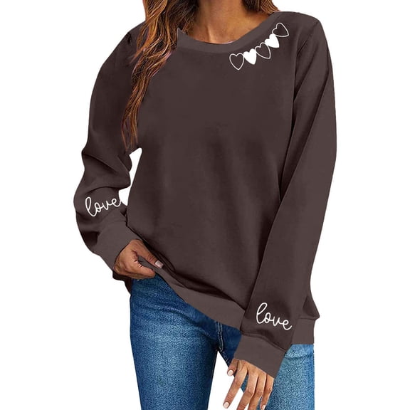 Craaazy Women's Plus Size Valentine T-shirt Love Heart Fashion Printed Long Sleeve Tops Gifts