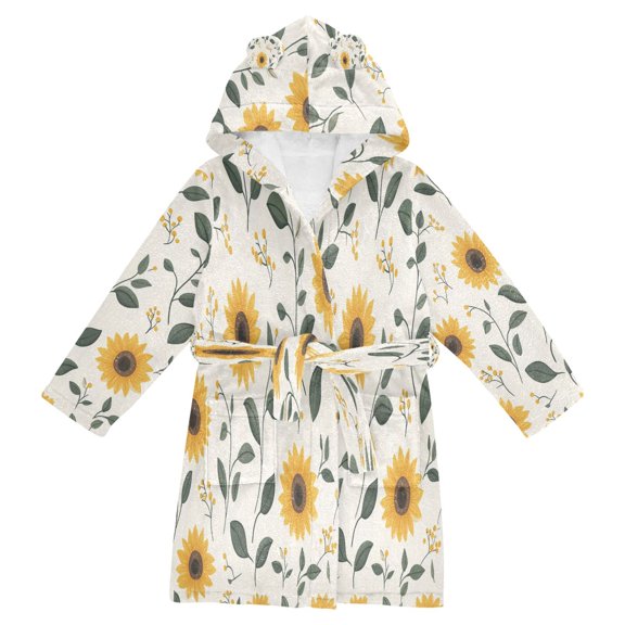 FORMRS Niños Bathrobe Unisex Hooded Robe Soft Plush Pajamas Sleepwear, Size 2-3T, Sunflower Pattern