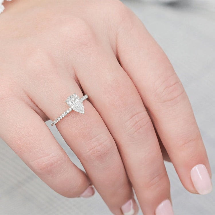 solitaire jewels 1.35 Pear Moissanite Hidden Halo Engagement Ring For Women, 10K White Gold