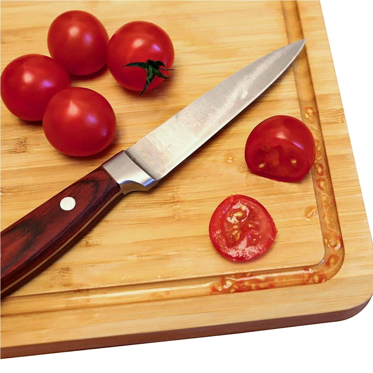 Rush To Sky Large Thick Acacia Wood Cutting Board for Kitchen, With 4  Built-in Compartments and Juice Grooves, Chopping Board with Handle, BPA  Free 