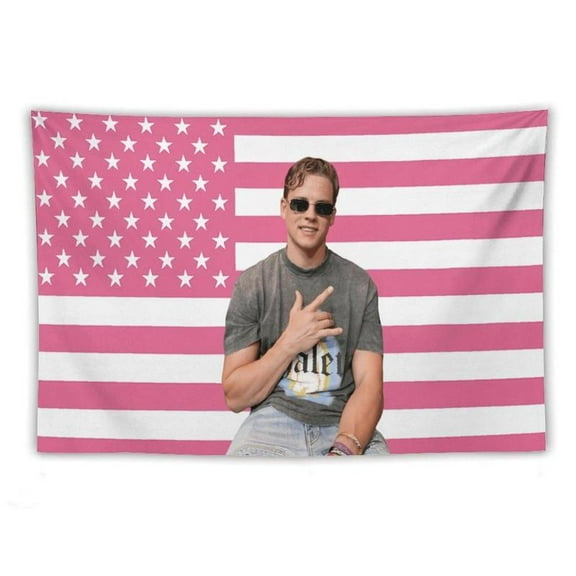 Joe Star Burrow Pink American Flag Tapestry, aesthetic room decor, funny room decor, Joe Burrow gift
