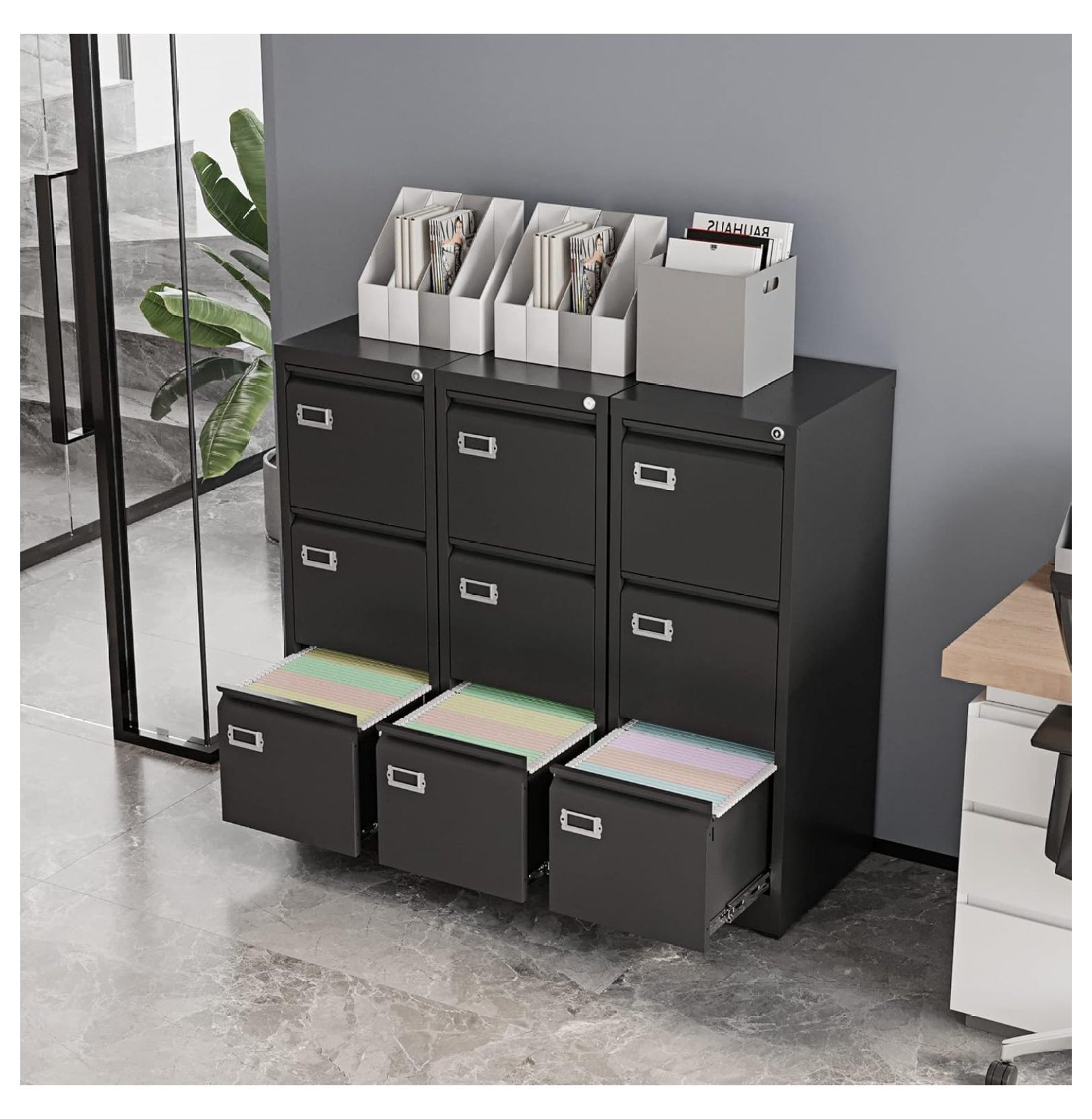 Vertical File Cabinets - 3 Drawers 17.8" Deep Lockable Filing Cabinet - Metal Storage Cabinets for Home Office to Hanging Files Letter/Legal/F4/A4 Size 3 Drawres Black