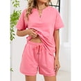thumbnail image 3 of EASYBRA Women V Neck T Shirt and Drawstring Shorts Set Casual Summer Two Piece Outfit, 3 of 7