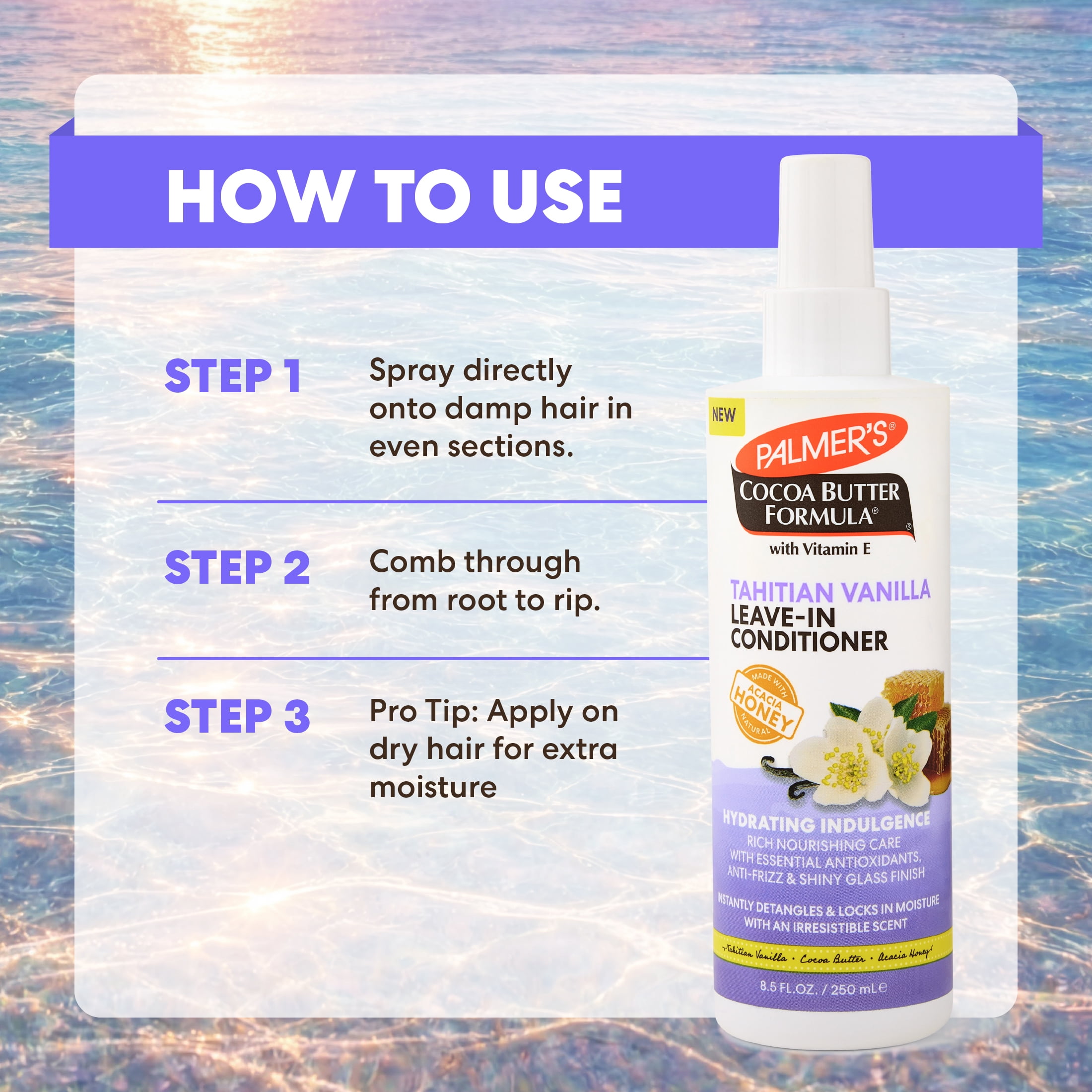 Palmer's Tahitian Vanilla Hydrating Leave-In Spray Conditioner with Cocoa Butter, 8.5 fl oz