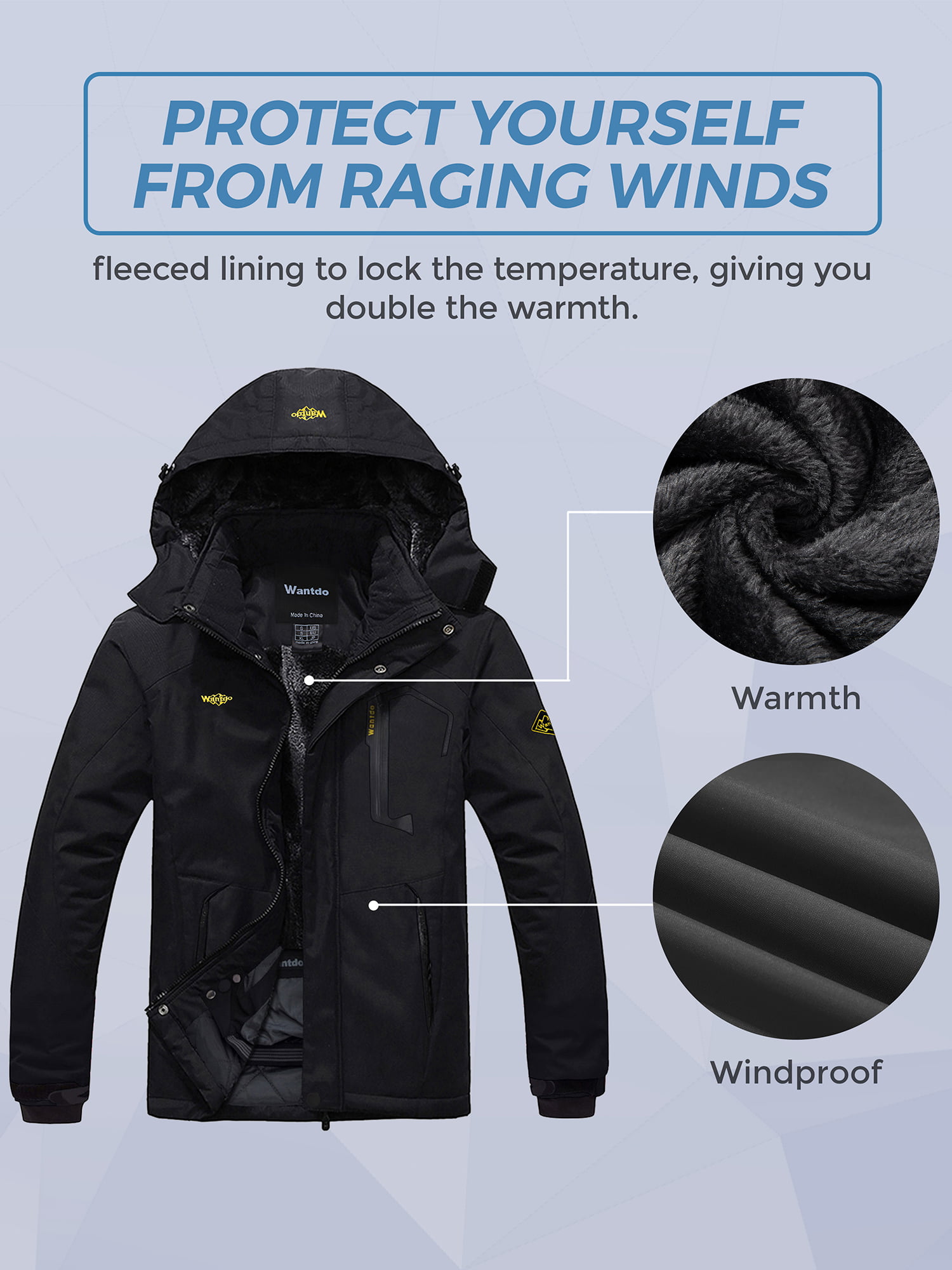 Wantdo Men's Heavyweight Jacket with Attached Hood Warm Winter 