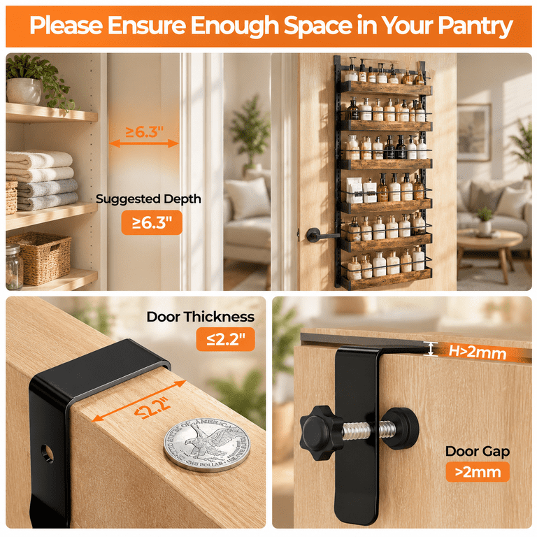 Storage Racks For Pantry BlackWood 6-tier Over Door or Wall Mount Spice Rack Pantry Storage ...