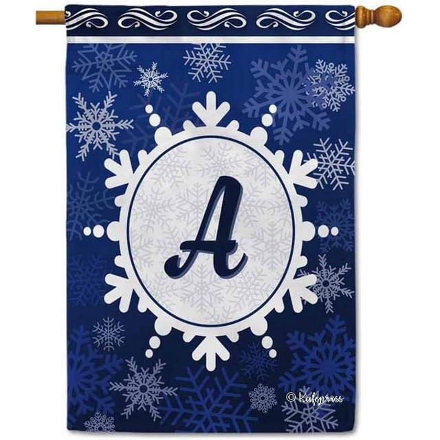 Welcome Winter Snowflake Monogram A Decorative House Flag Initial Letter Snow Deocr Banner for Inside and Outside 28x40 Inch Double Sided