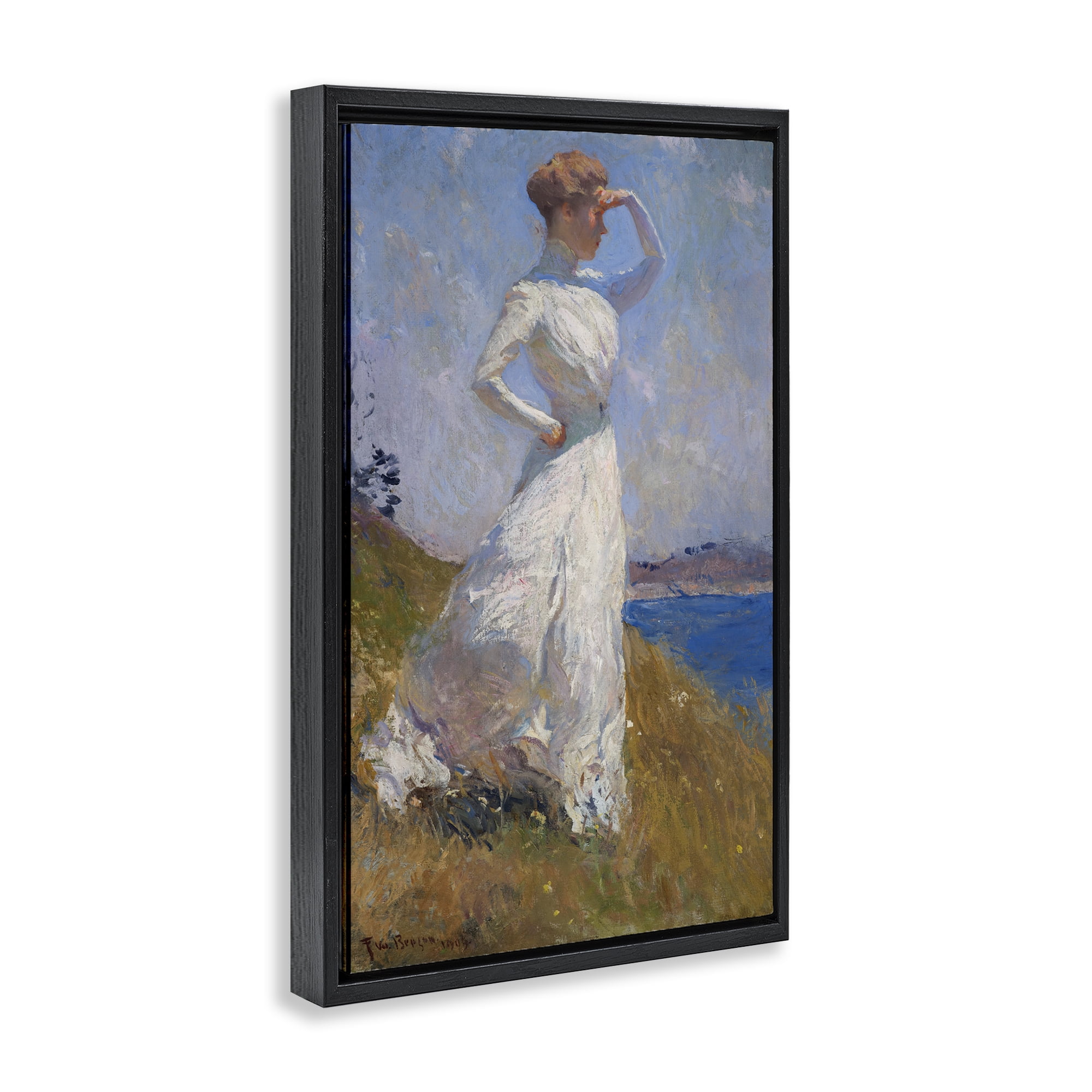 Stupell Industries Classical Woman in Sunlight People Painting Black Floater Framed Canvas Art Print Wall Art, 21 x 31