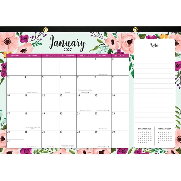 2027 Floral Desk Pad and Wall Calendar (11 X 17) - (12-Month Calendar with 152 Bonus Stickers!), (Paperback)