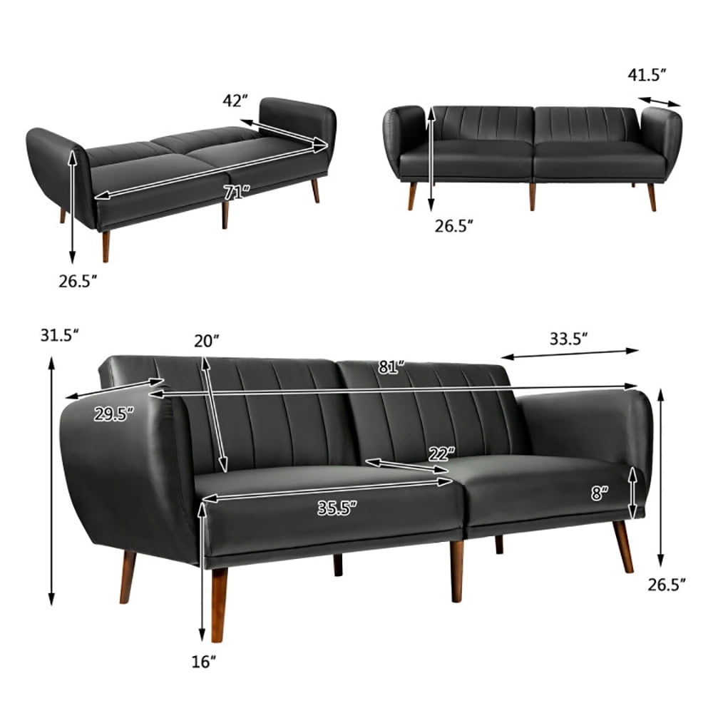 Finihen Convertible Futon Sofa Bed, Modern Convertible Sleeper Couch, 3 Seat Convertible Sofa Bed with Adjustable Backrest, for Living Room, Black Finihen Convertible Futon Sofa Bed, Modern Convertible Sleeper Couch, 3 Seat Convertible Sofa Bed with Adjustable Backrest, for Living Room, Black