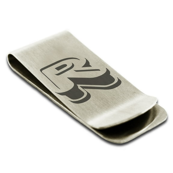 Tioneer Stainless Steel Letter R Initial 3D Monogram Engraved Engraved Money Clip Credit Card Holder