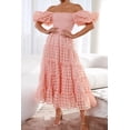 thumbnail image 2 of Women's Off Shoulder Midi Dress with Short Puff Sleeves Smocked Ruched Bodice True Midi Length 95% Polyester 5% Spandex, 2 of 30