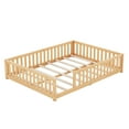 thumbnail image 5 of Queen Size Floor Bed Montessori Floor Bed with Safety Guardrails and Door Wood Floor Bed Frame for Girls Boys Natural, 5 of 7